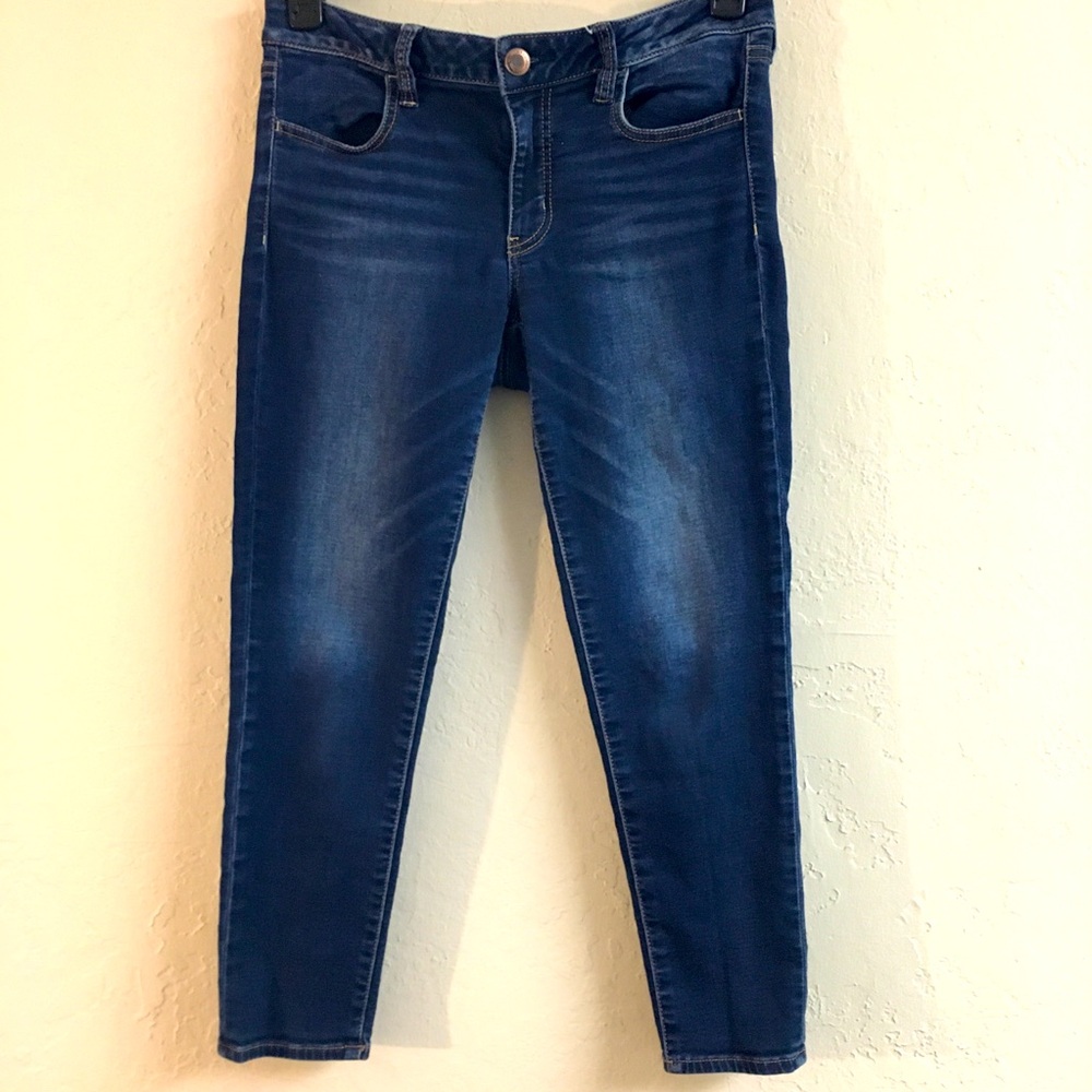 American Eagle Outfitters Jeggings Super Stretch Crop 8 LONG Blue Casual Denim